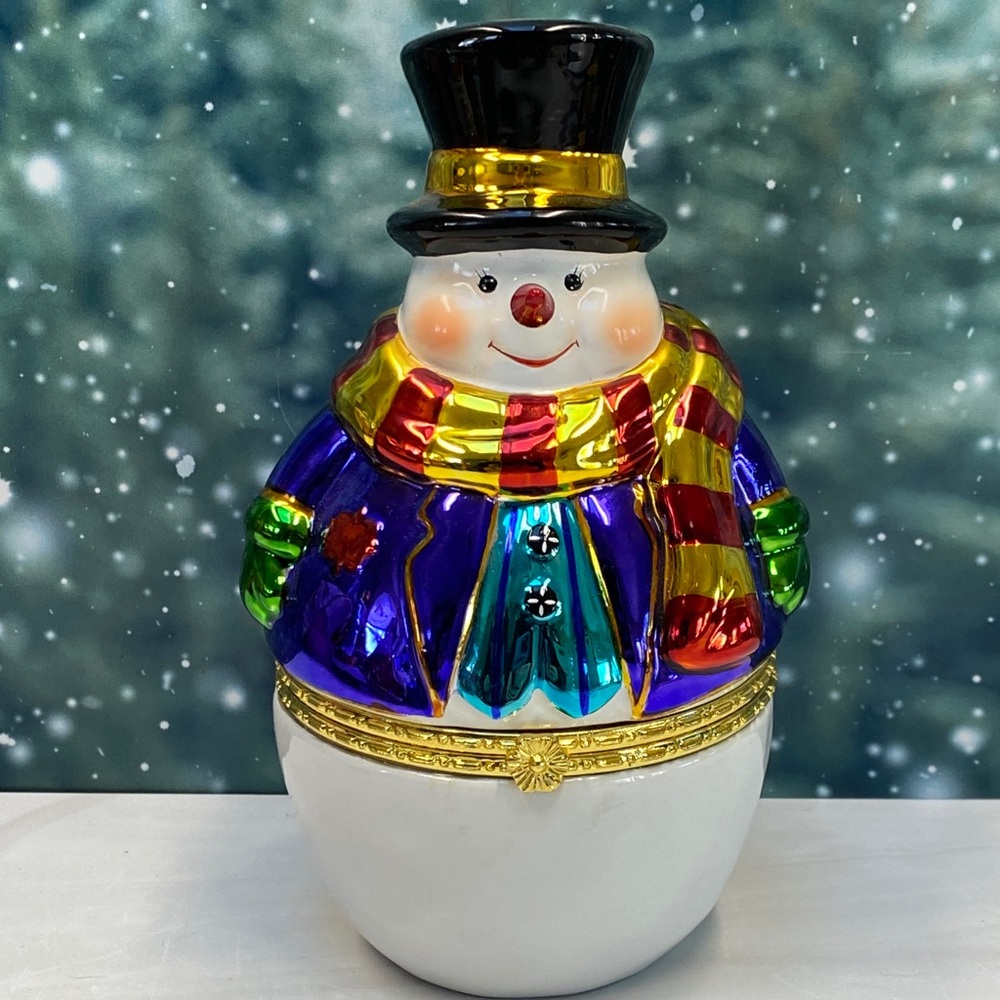 Christopher Radko Snowman Trinket Box 2004 Galerie Glass Hinged Holiday Decor